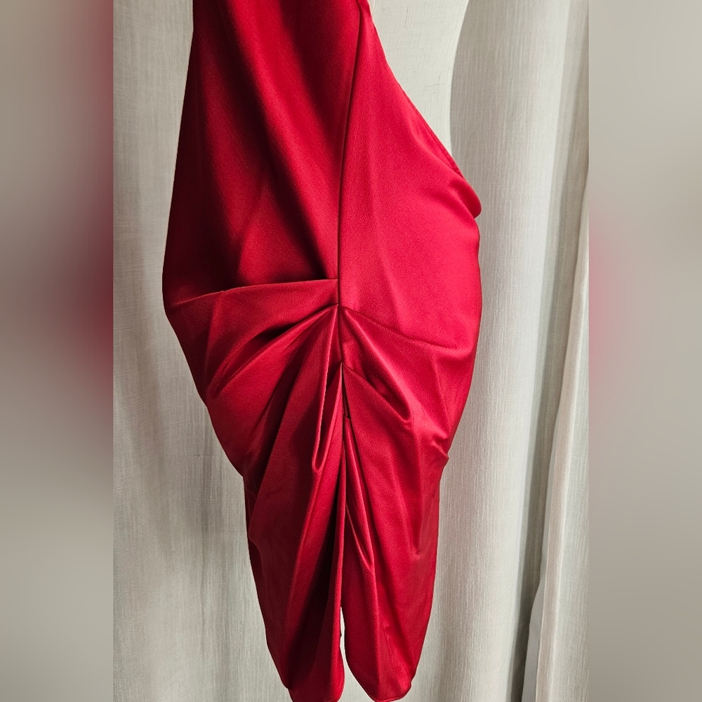Gianni Bini Peyton Satin Mini Sheath Dress: Color- Cherry - Picture 4 of 12